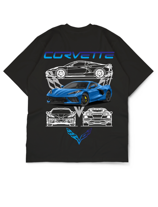 Oversize Drop Shoulder Blue Car Collection Tee by Teen Core in Pakistan