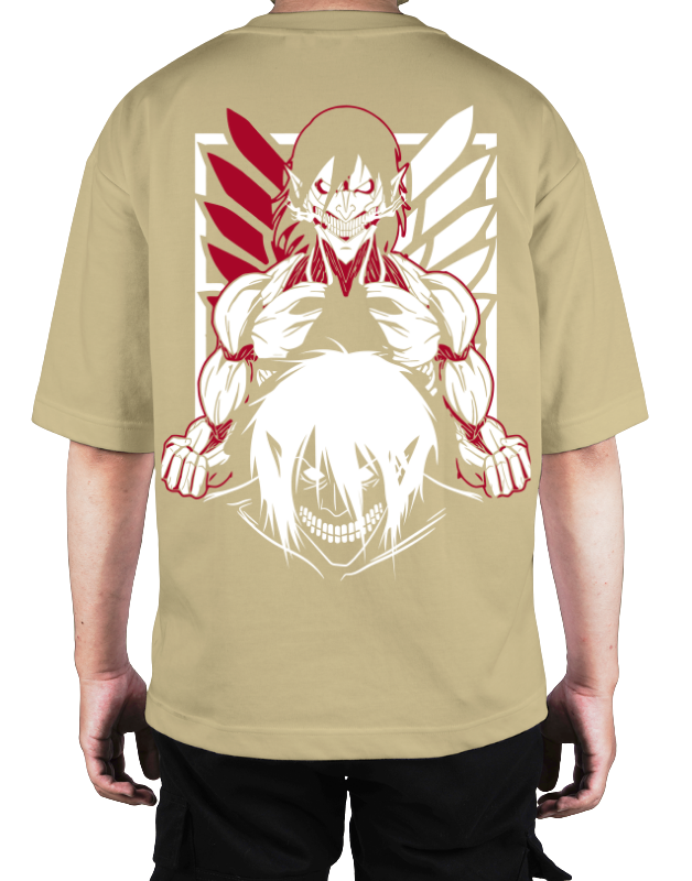 Premium Oversize Drop Shoulder Tee – White & Red Anime Character Graphic | by Teen Core in Pakistan