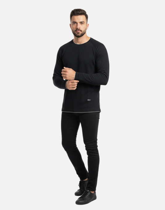 Premium Black Full-Sleeve Crew-Neck T-Shirt | By Teen Core in Pakistan