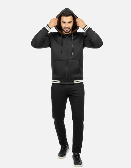 Premium Black Blend Fleece Lined Zipper Hoodie Winter Collection | by Teen Core in Pakistan