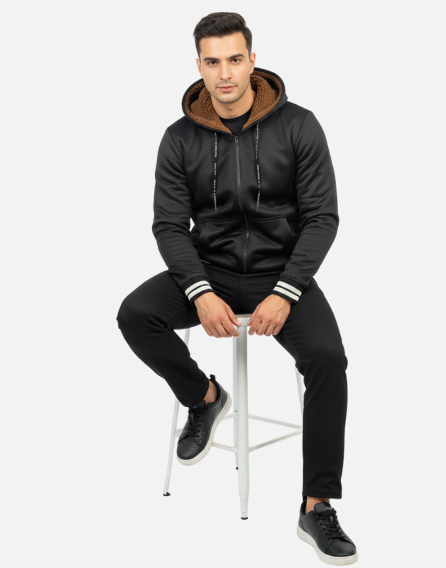 Premium Black Blend Fleece Lined Zipper Hoodie  Winter Collection | by Teen Core in Pakistan