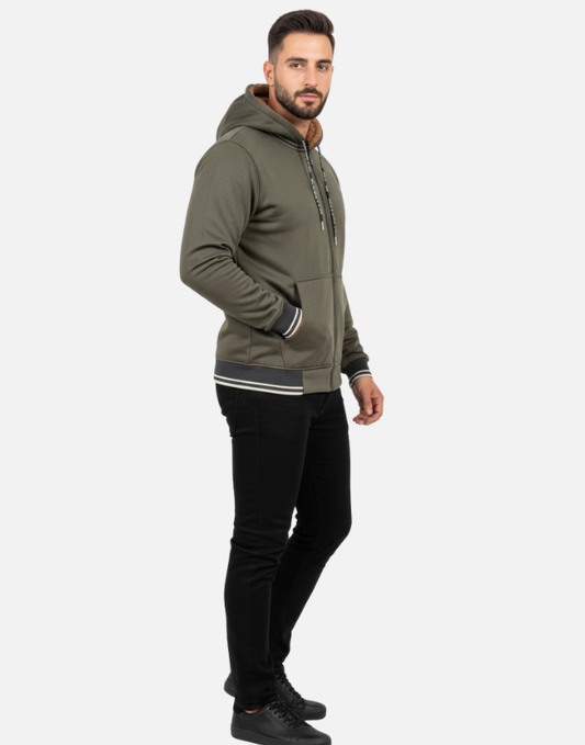 Premium Olive Green Blend Fleece Zipper Hoodie Winter Collection | by Teen Core in Pakistan