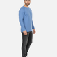 Premium Blue Long-Sleeve Waffle-Knit Crew-Neck Shirt | by Teen Core in Pakistan