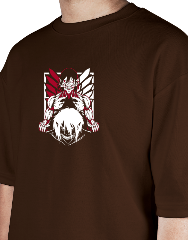 Premium Oversize Drop Shoulder Tee – White & Red Anime Character Graphic | by Teen Core in Pakistan