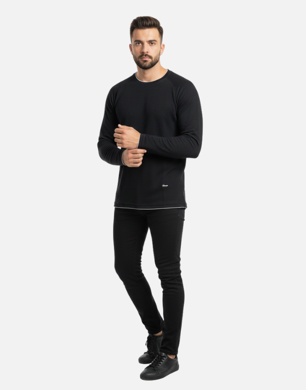 Premium Black Full-Sleeve Crew-Neck T-Shirt | By Teen Core in Pakistan