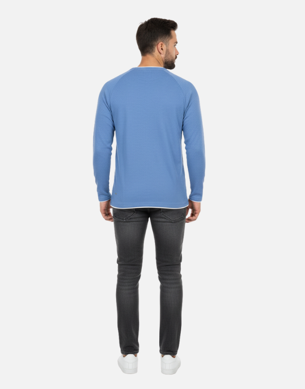Premium Blue Long-Sleeve Waffle-Knit Crew-Neck Shirt | by Teen Core in Pakistan