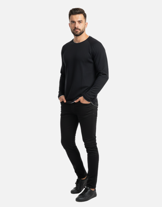 Premium Black Full-Sleeve Crew-Neck T-Shirt | By Teen Core in Pakistan