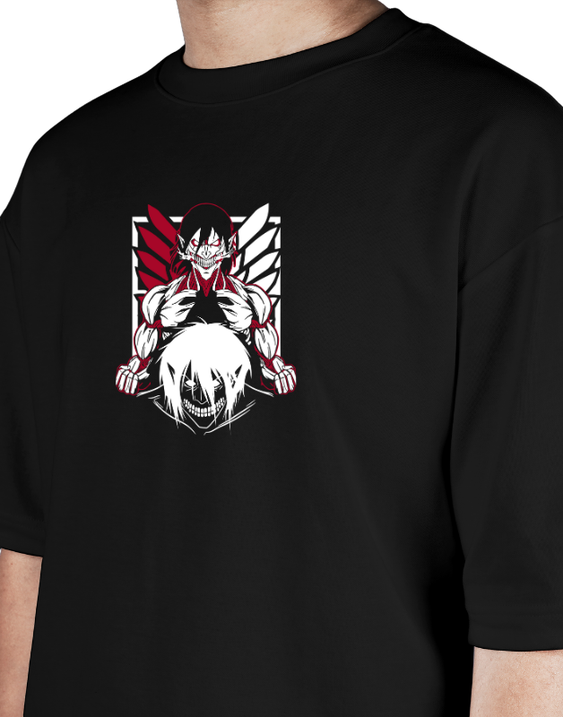 Premium Oversize Drop Shoulder Tee – White & Red Anime Character Graphic | by Teen Core in Pakistan