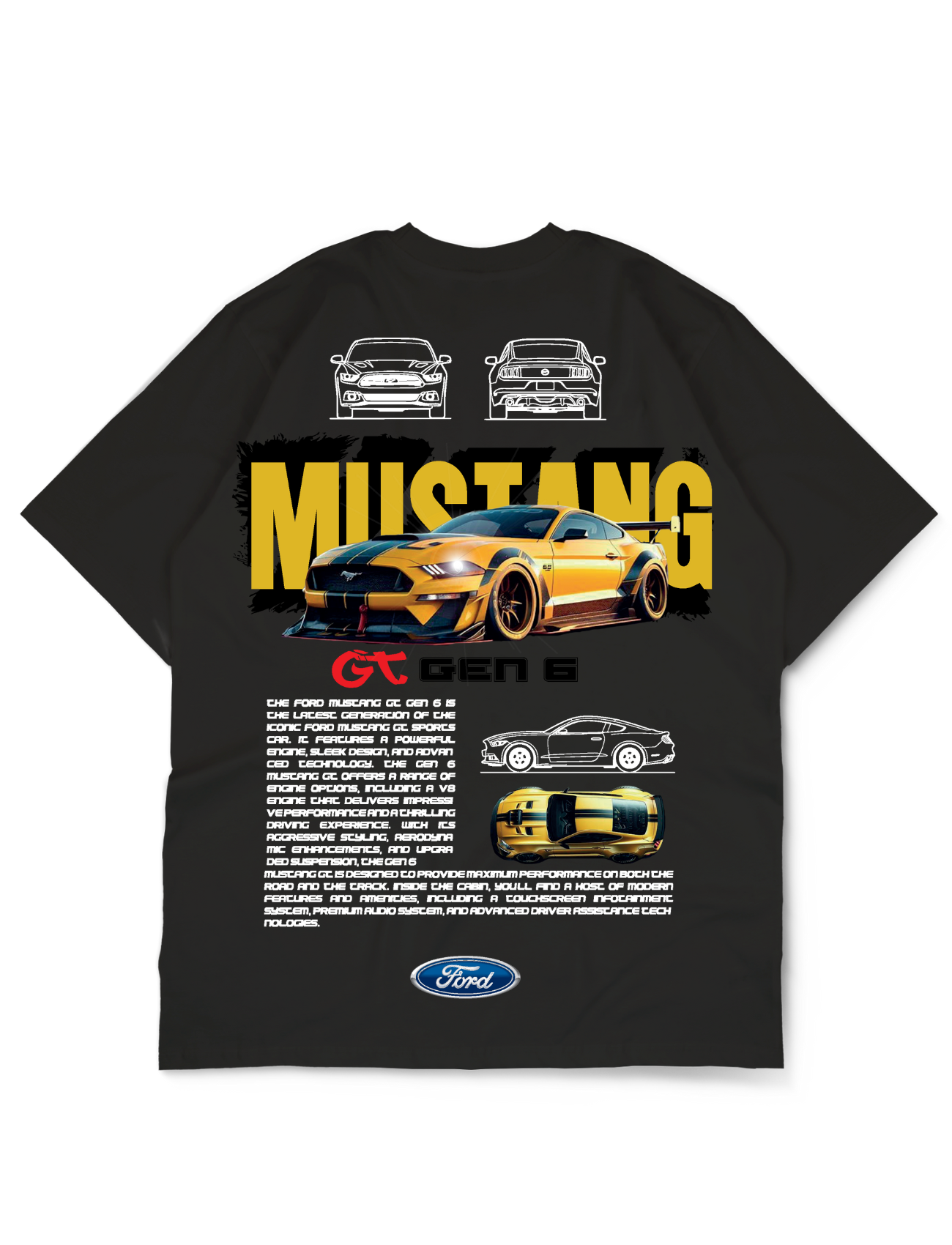 Premium Oversize Drop Shoulder Tee – Mustang Racing Graphic | by Teen Core in Pakistan