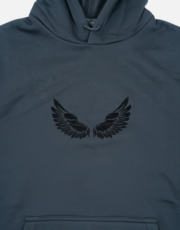 Premium Black Pullover Hoodie with Black Wing Logo | by Teen Core in Pakistan