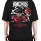 Premium Oversize Drop Shoulder Tee – Japanese Oni Demon & Roses Graphic | by Teen Core in Pakistan
