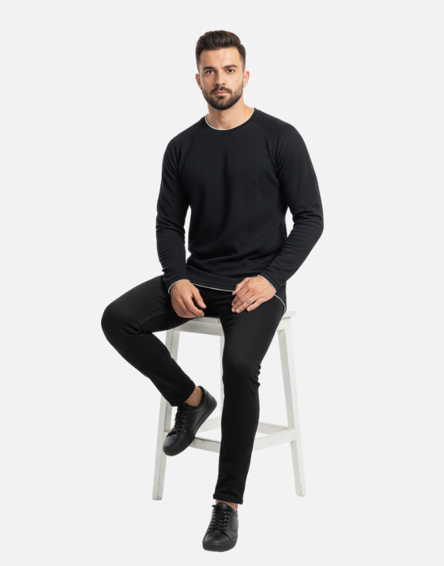 Premium Black Full-Sleeve Crew-Neck T-Shirt | By Teen Core in Pakistan