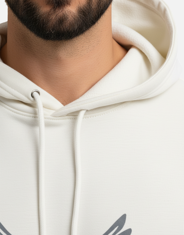 Premium White Pullover Hoodie with Black Wing Logo| by Teen Core in Pakistan