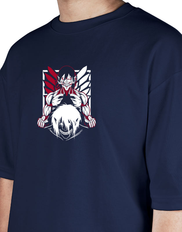 Premium Oversize Drop Shoulder Tee – White & Red Anime Character Graphic | by Teen Core in Pakistan