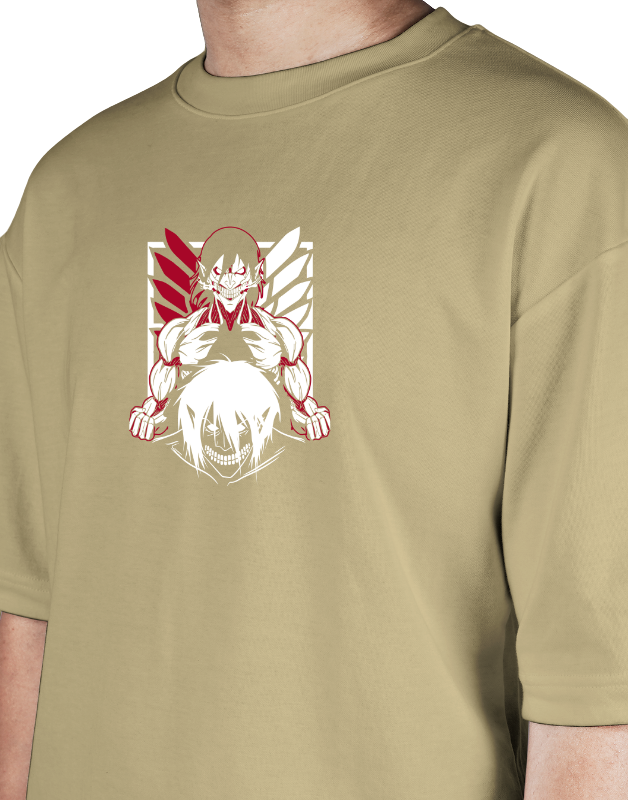 Premium Oversize Drop Shoulder Tee – White & Red Anime Character Graphic | by Teen Core in Pakistan