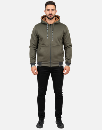 Premium Olive Green Blend Fleece Zipper Hoodie Winter Collection | by Teen Core in Pakistan