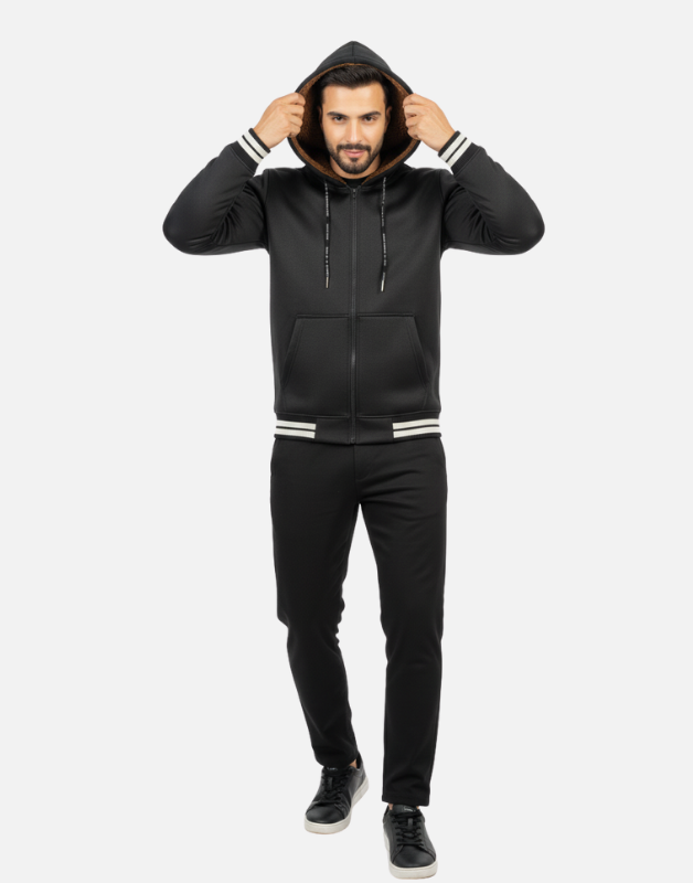 Premium Black Blend Fleece Lined Zipper Hoodie  Winter Collection | by Teen Core in Pakistan