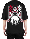 Premium Oversize Drop Shoulder Tee – White & Red Anime Character Graphic | by Teen Core in Pakistan
