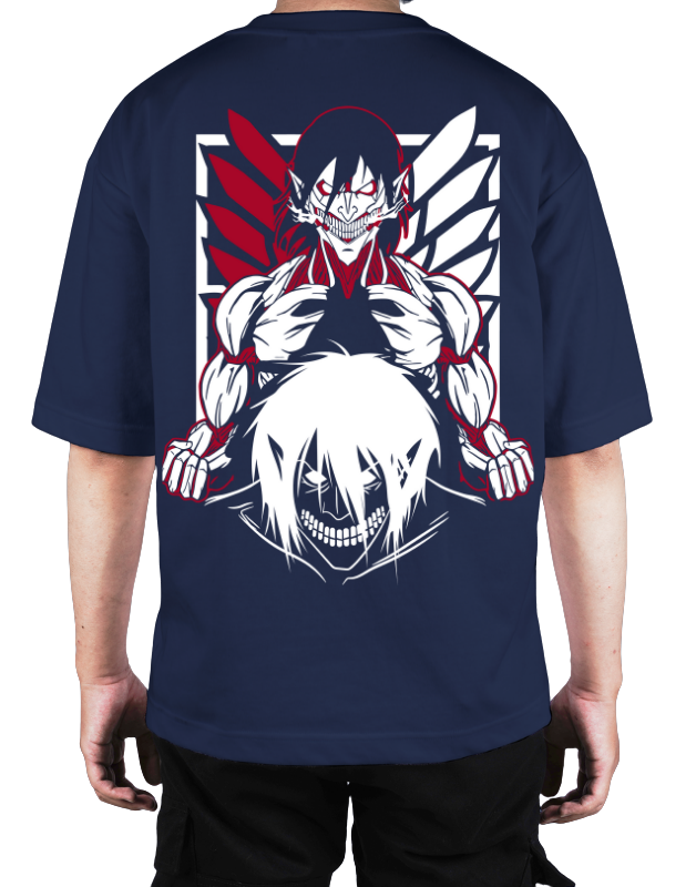 Premium Oversize Drop Shoulder Tee – White & Red Anime Character Graphic | by Teen Core in Pakistan