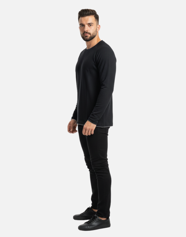 Premium Black Full-Sleeve Crew-Neck T-Shirt | By Teen Core in Pakistan
